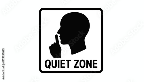A sign indicates a quiet zone with a silhouette of a person's head and finger.