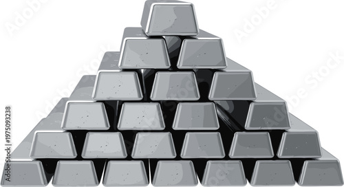 Stack of silver bullion bars vector illustration in a pyramid shape for finance investment and precious metal banking concepts