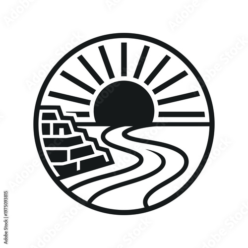 Sacred Sun Altar Pyramid Black And White Vector