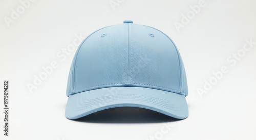 Light blue baseball cap with curved brim and button on top  casual fashion accessory