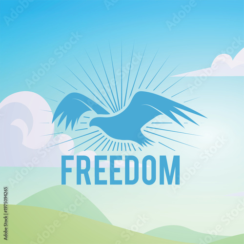 Freedom background. conceptual poster with silhouettes of flying bird and place for text