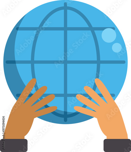 Two hands holding a blue digital globe symbolizing global unity and technology connection