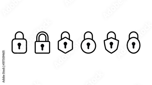 Collection of diverse padlock icons representing security privacy and access control in a minimalist style