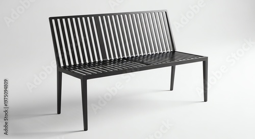 Modern black metal bench with slatted seat and backrest  simple outdoor furniture design