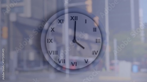 Animation of clock moving over city