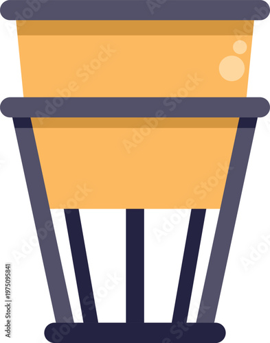 Minimal flat design illustration of a yellow bucket resting on a dark metal stand