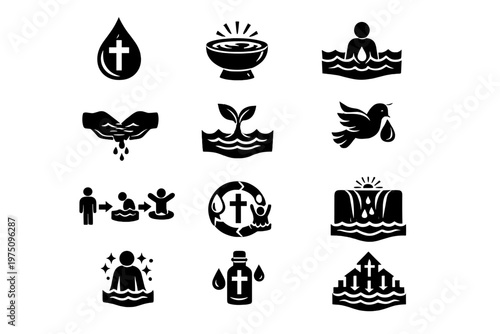 Water faith vector life bowl icon baptism cleansing cross symbol renewal