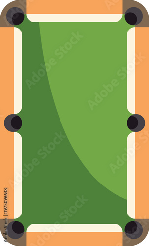 Flat style illustration of a rectangular green billiard table with wooden edges viewed from above