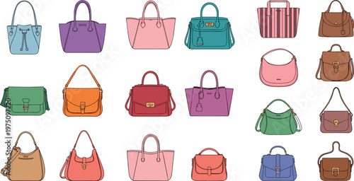 Colorful Handbag Set with Various Styles and Designs for Fashion, Accessories, and Shopping Projects