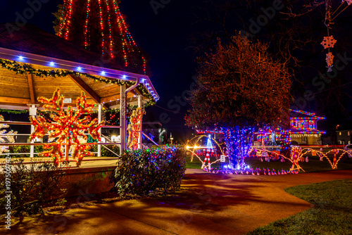 Christmas lights in the city park of Lebanon, Oregon