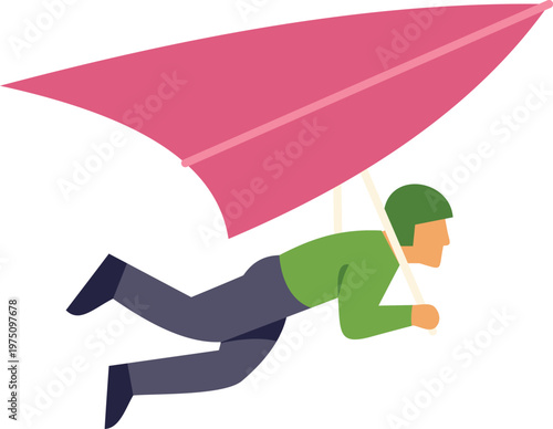 Person wearing a helmet soaring through the sky while hang gliding for recreation and fun