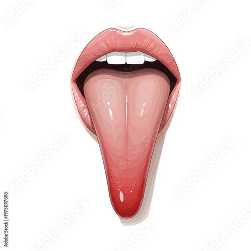 A close-up illustration of a human tongue protruding from an open mouth