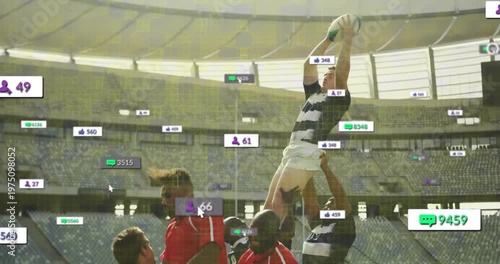 Animation of digital data processing over diverse rugby players