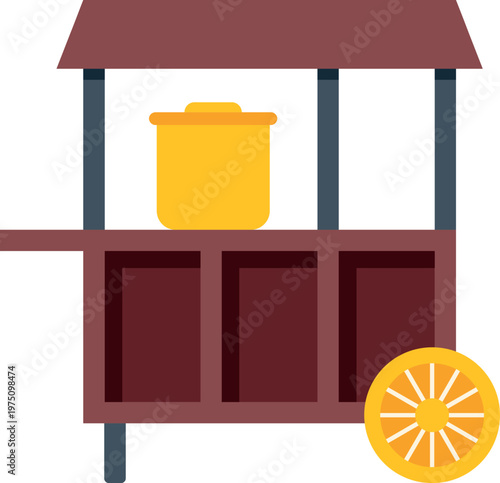 Colorful vector illustration of a street food cart with a yellow cooking pot on top
