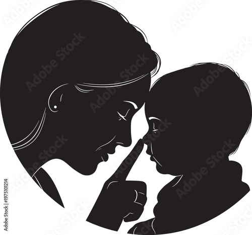Mother and child silhouette close up tender moment nose to nose with together