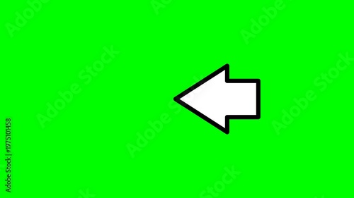 Motion Graphics left arrow icon animation on green background.