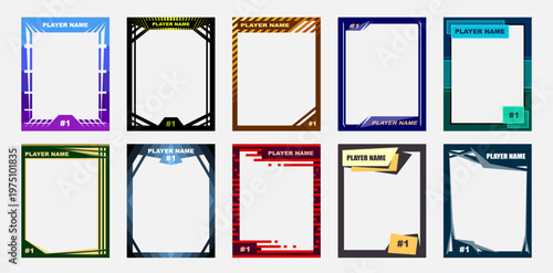 Colorful blank trading card templates with player name and number slots
