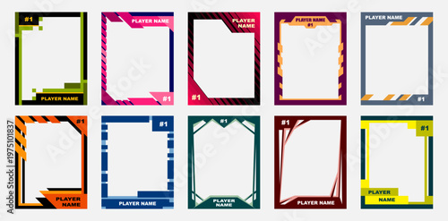 Colorful blank player trading card templates with various designs and borders