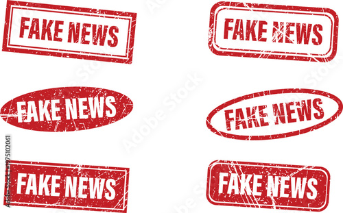 A set of grunge rubber stamp illustrations with fake news text on transparent background