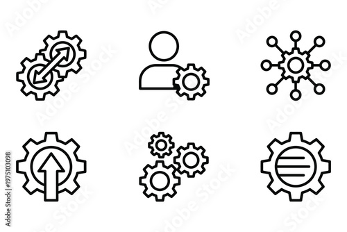 Business network and growth vector icons collection showing teamwork personnel management system upgrades and data processing concepts