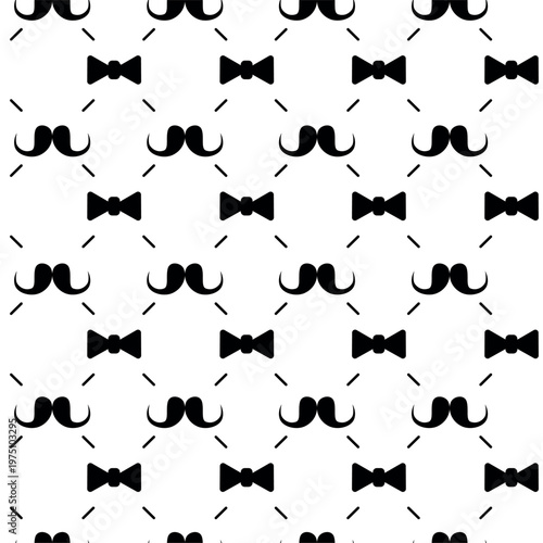 Elegance mustache seamless pattern. Classic style template with male mustaches and bow tie. Retro decorative print for fabric, wrapping, nowaday vector background