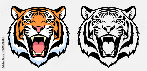 Colorful and black tiger head profiles, vector illustration for exotic nature mascot design