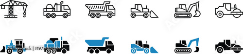 Construction Heavy Machinery Vector Icon Set
