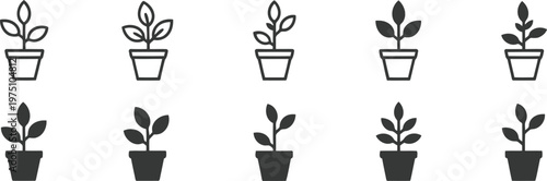 Minimal Potted Plant Vector Icon Set