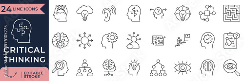 Critical Thinking, Problem Solving and Brainstorming Line Icons Set
