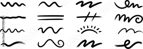 Hand Drawn Brush Stroke Vector Icon Set