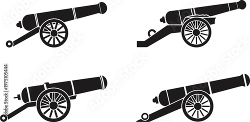 Antique Artillery Cannon Vector Icon Set