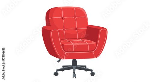 A plush red tufted office chair features classic button detailing and a dark swivel base with wheels for comfortable and stylish workspace seating.