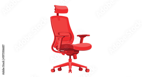 A modern red ergonomic office chair showcases a sleek mesh backrest and an adjustable headrest for optimal support in a contemporary work environment.