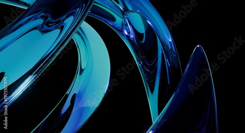Foto Abstract shiny blue liquid glass helix structure flowing on a dark background