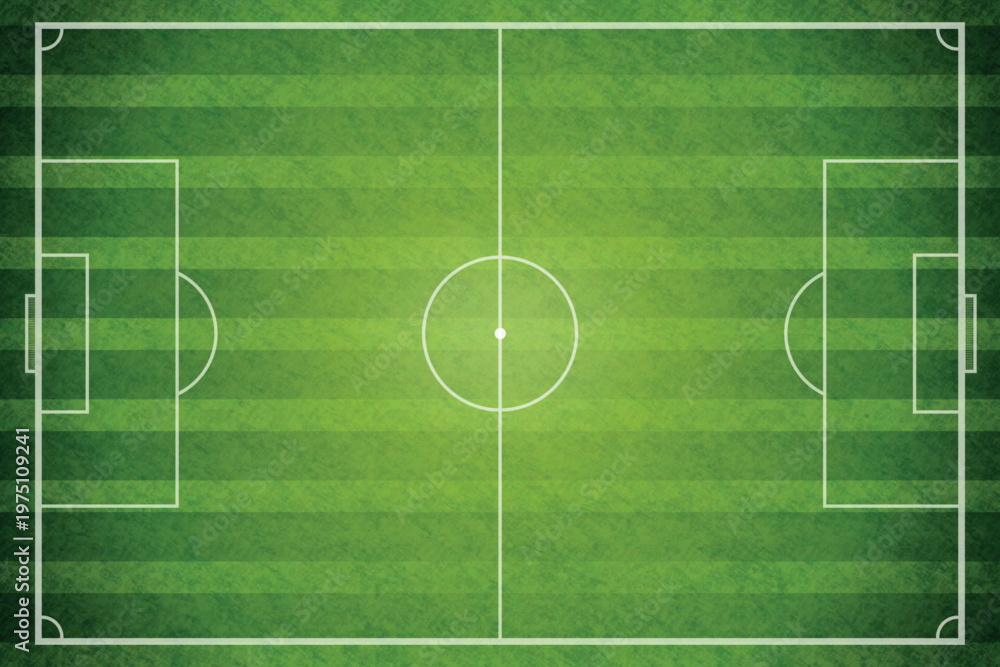 Fototapeta premium Realistic soccer field. Soccer pitch football field turf goal line texture stadium background sport artificial synthetic grass layout aerial top view exact vector illustration