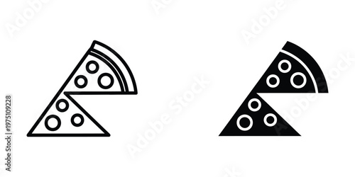 Two contrasting triangle arrangements of pizza slices with different toppings designs