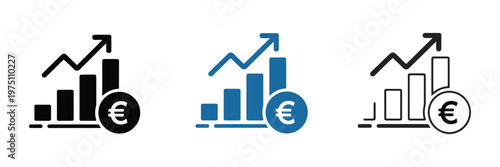 Cost increase vector symbols, euro growth icons set, financial inflation concept, rising price indicators, economy crisis signs, business analytics elements, flat design illustration