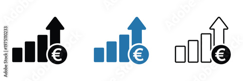 Cost increase vector symbols, euro growth icons set, financial inflation concept, rising price indicators, economy crisis signs, business analytics elements, flat design illustration