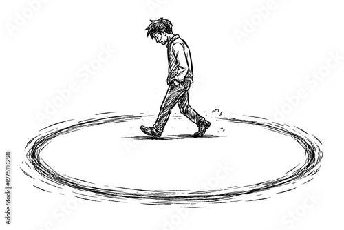 Vector image generation imperfect concept life circle icon simple walking sketch lines