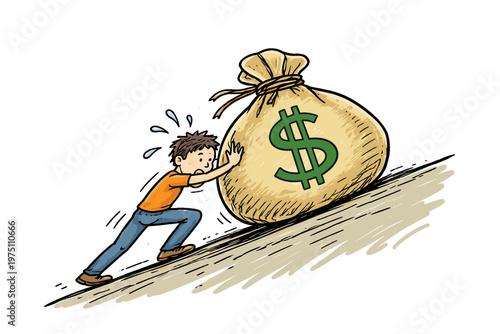 Generation image messy vector concept style money bag pushing simple imperfect icon