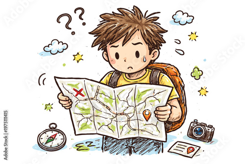 Navigation person travel messy icon confused simple image vector looking doodle generation