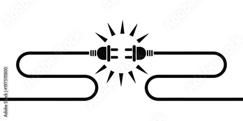 Electric socket with plug vector illustration, power outlet and cable connection symbol, electricity supply concept, energy source icon, home appliance charging element, flat design