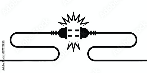 Electric socket with plug vector illustration, power outlet and cable connection symbol, electricity supply concept, energy source icon, home appliance charging element, flat design