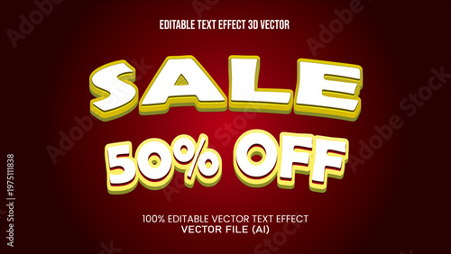 '' SALE 50 % OFF '' TEXT EFFECT 3D VECTOR FOR ALL YOUR NEEDS.