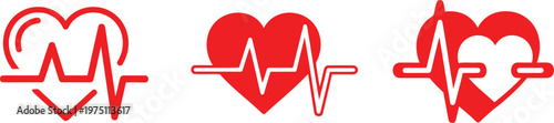 A collection of three red heart icons featuring ekg lines representing medical health monitoring Vector