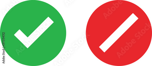 A green checkmark and a red circle with a slash symbol representing approval and denial concepts Vector