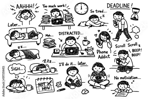 Vector minimal phone generation simple white human addiction icon procrastination lines image