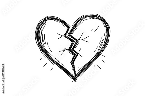 Generation minimal monochrome lines heart heartbreak icon style simple image vector messy