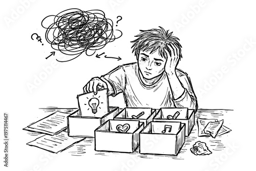 Doodle lines clarity icon chaotic minimal trying into sketch thoughts vector organize