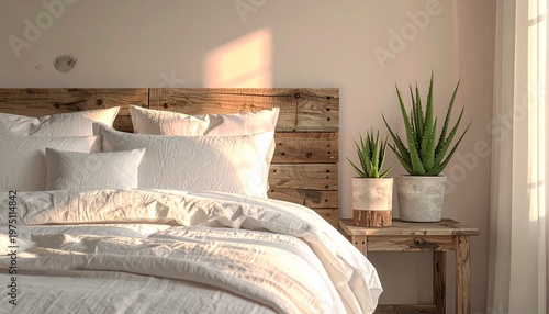 Sustainable Bedroom with Organic Linen Bedding and Reclaimed Wood Headboard